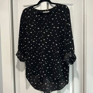 Black roll sleeve blouse